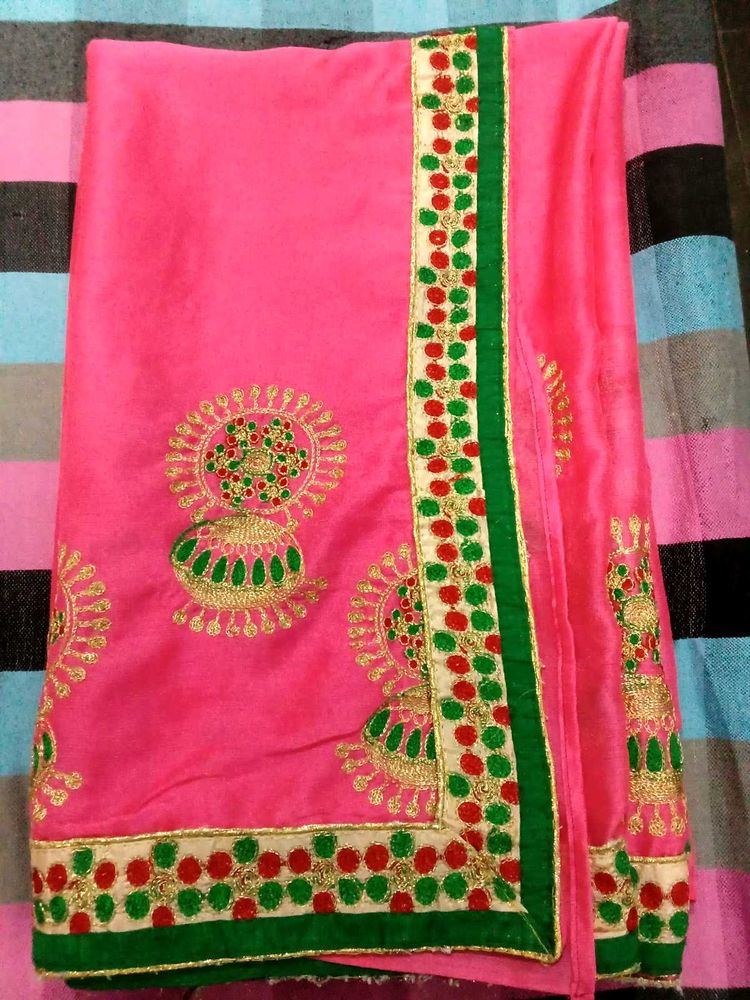 Pink Saree with Embroidery