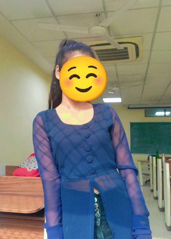 Blue Sheer Top with Button Pattern👗