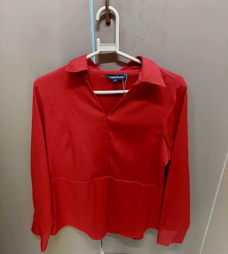 Fablestreet Surplice Neck Red formal shirt