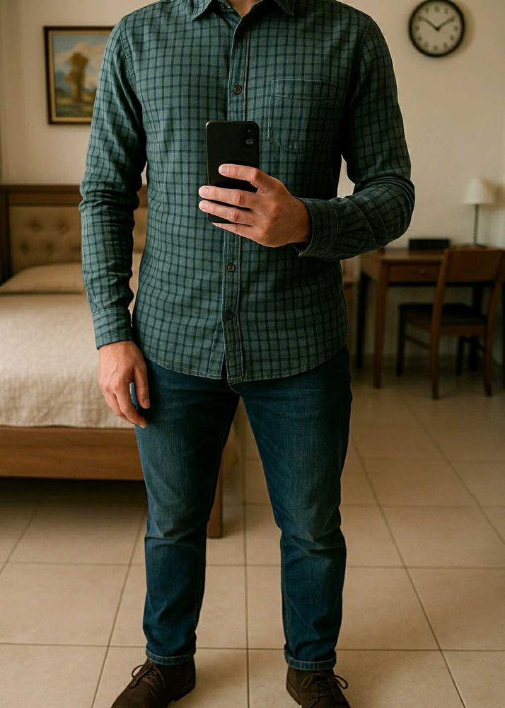 Men&#39;s Plaid Button-Down Green cheks Shirt