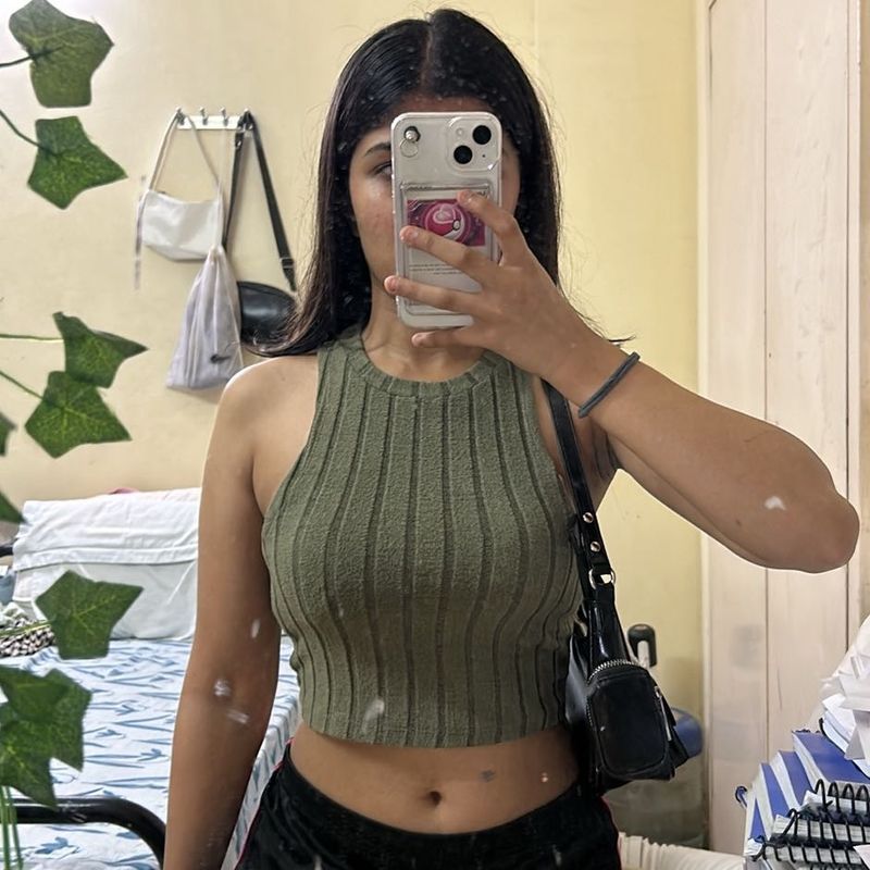 SHEIN - Green Ribbed Tank Top