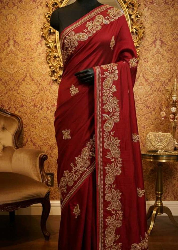 Elegant Maroon Embroidered Saree