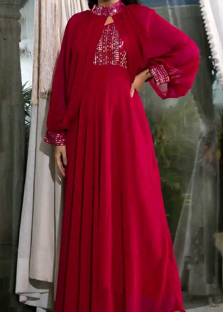 Embellished Sequined Georgette Maxi Ethnic Dress