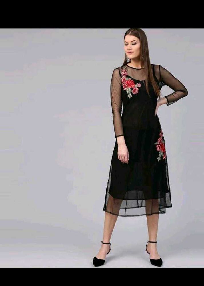 Sassafras Black Floral Embroidered Dress