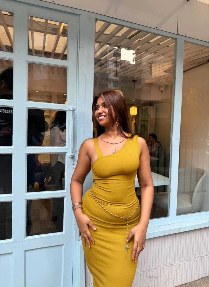Mustard Bodycon Midi Dress