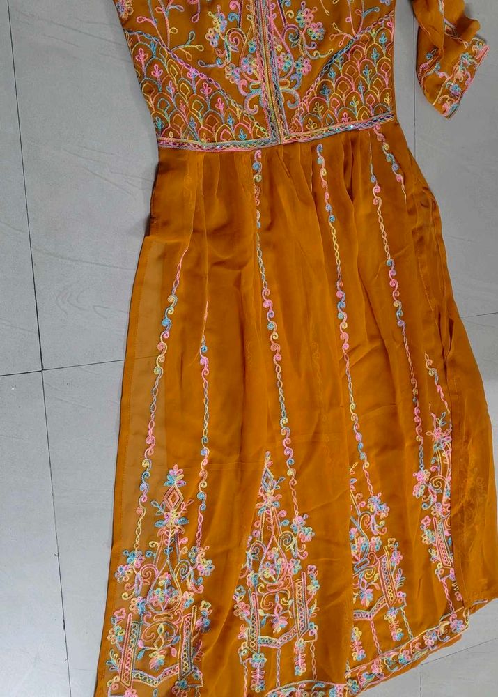Youthnic Mustard Embroidery Kurta New With Tag