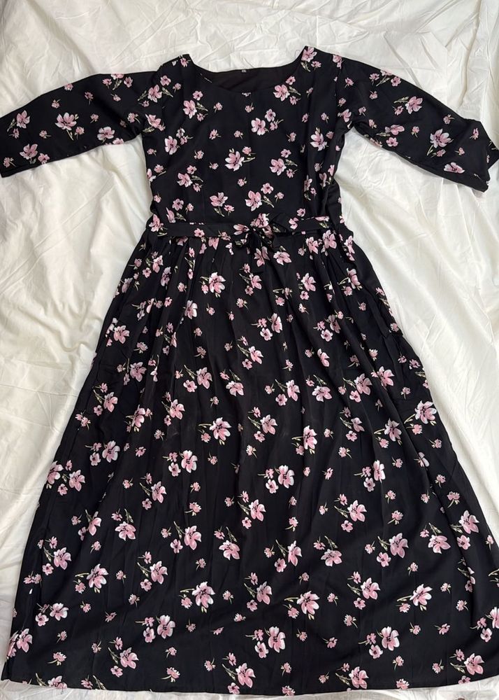 Printed Floral Gown With Round Neckline