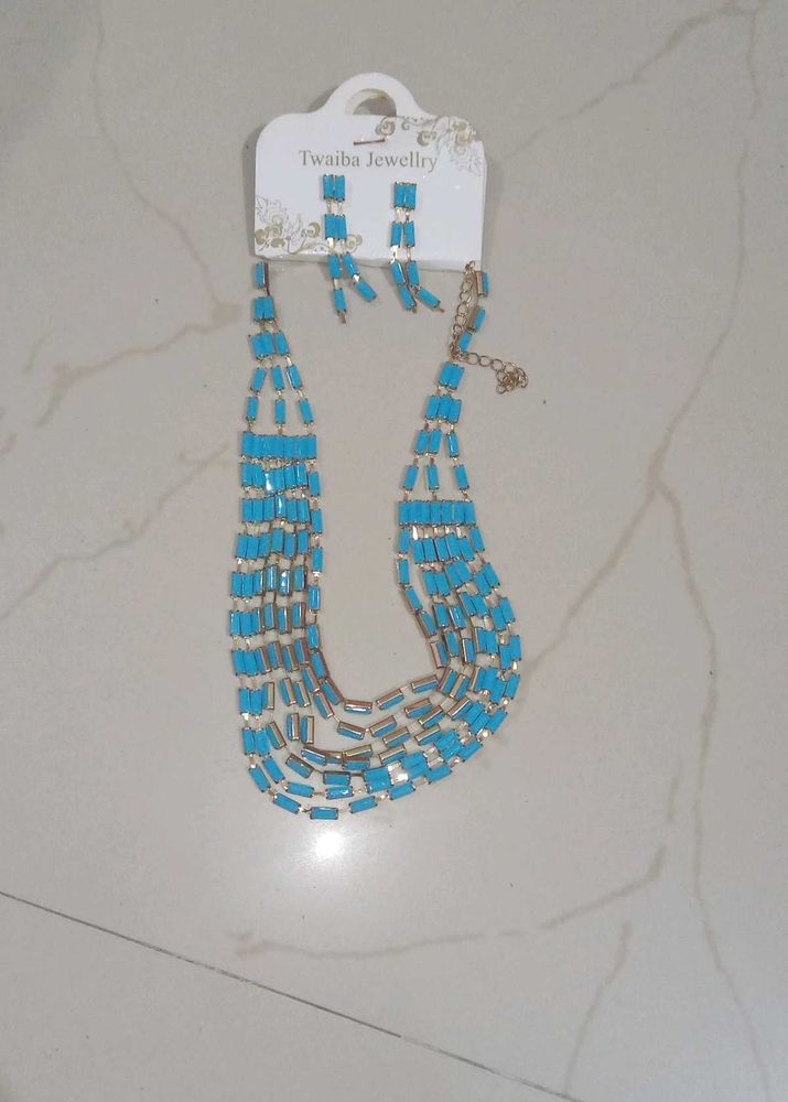 Blue Necklace With Earrings