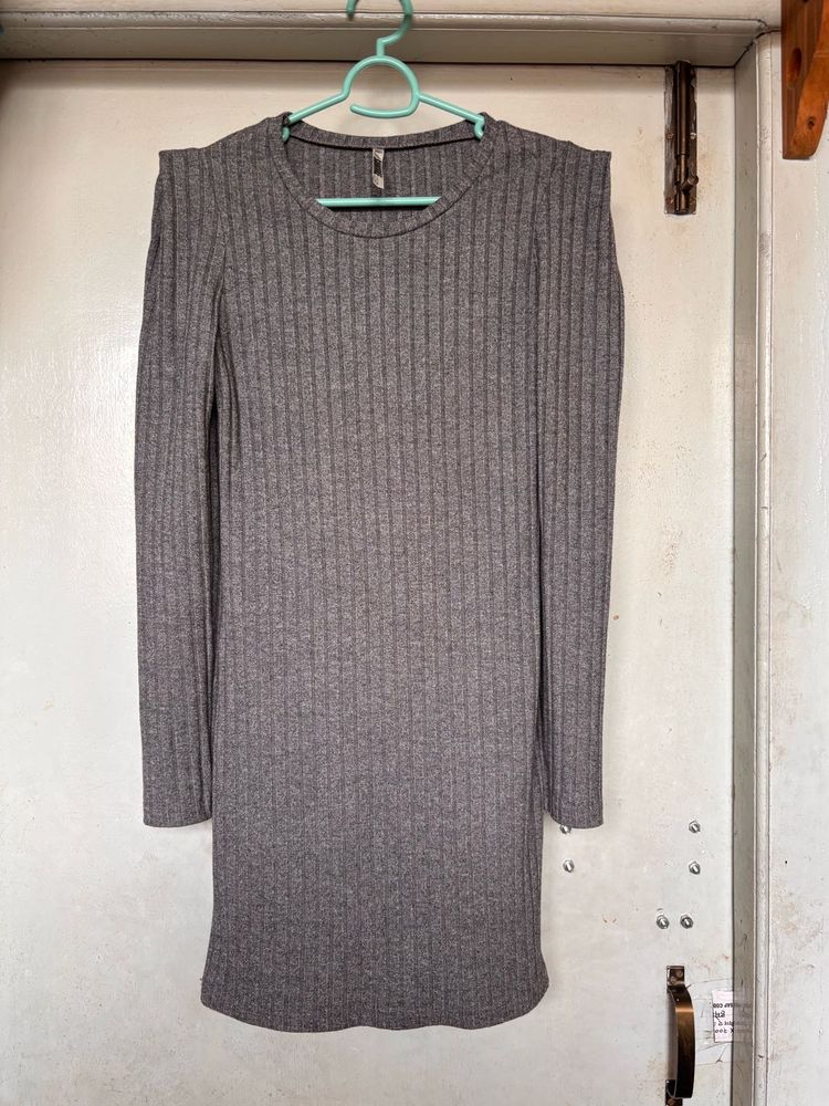 Gray Ribbed Bodycon Dress