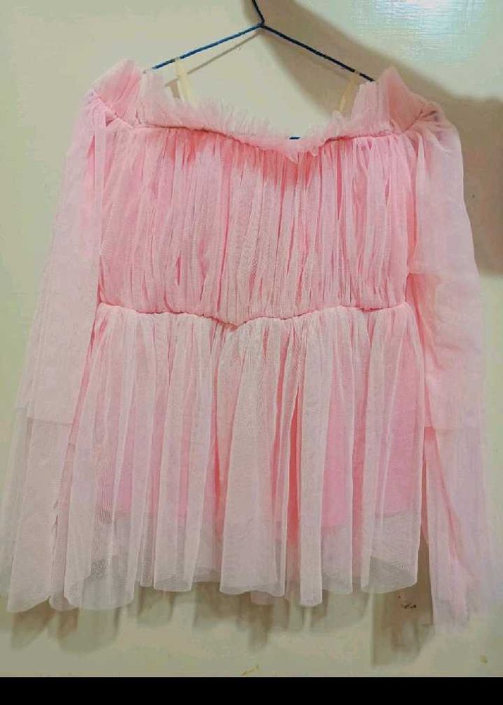 Pink Tulle Off-the-Shoulder Top