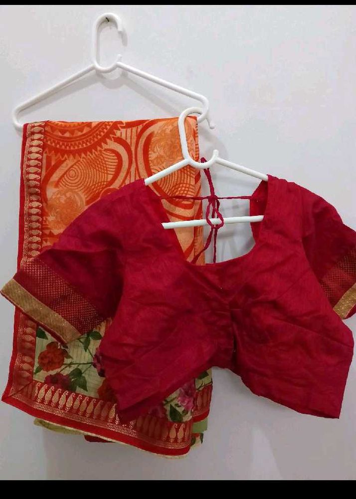 Orange and Red Saree with Blouse