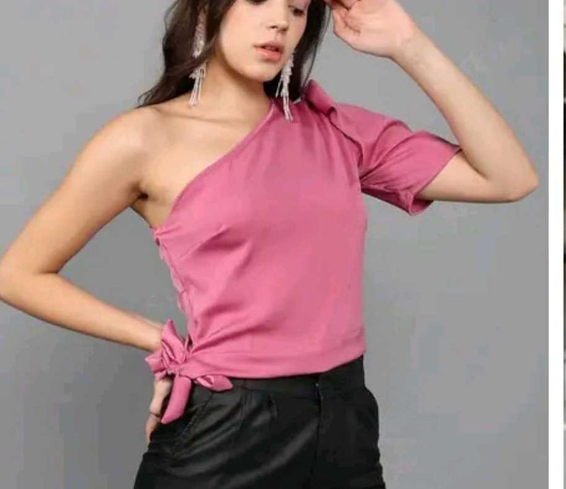 Cute Pink One Side Off Shoulder Top