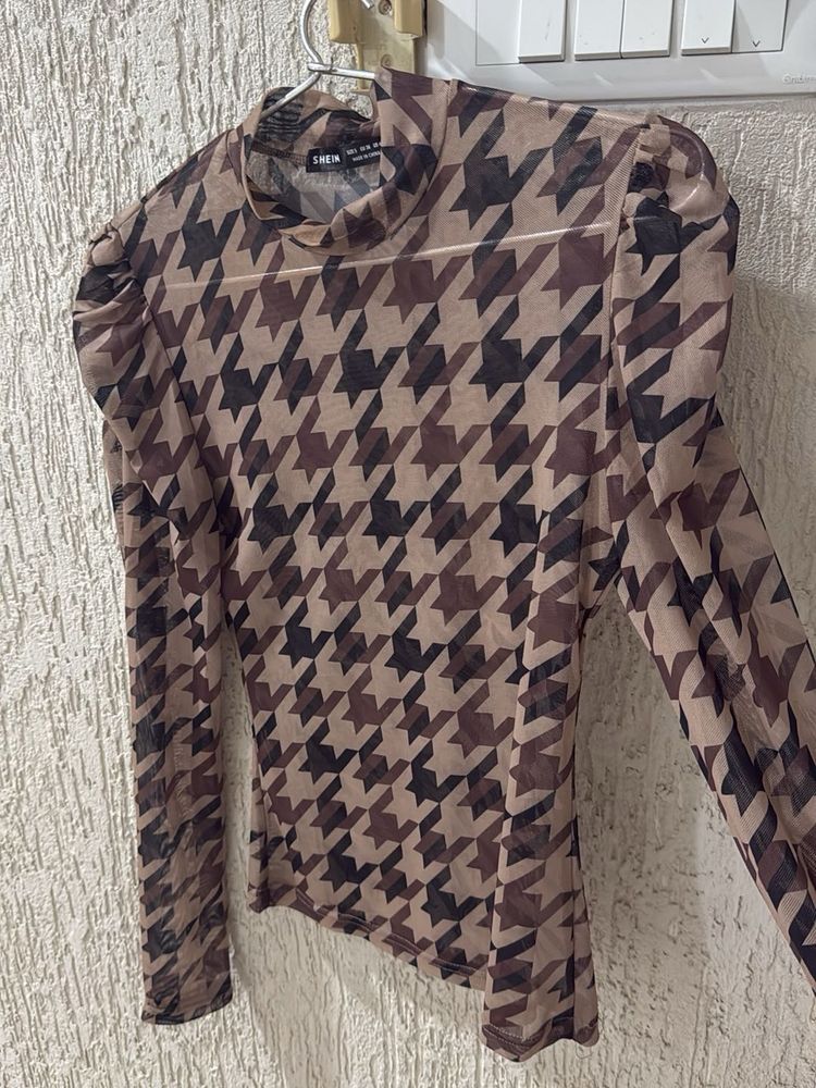 Houndstooth Sheer Top