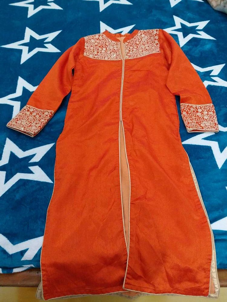 Orange Embroidered Kurta