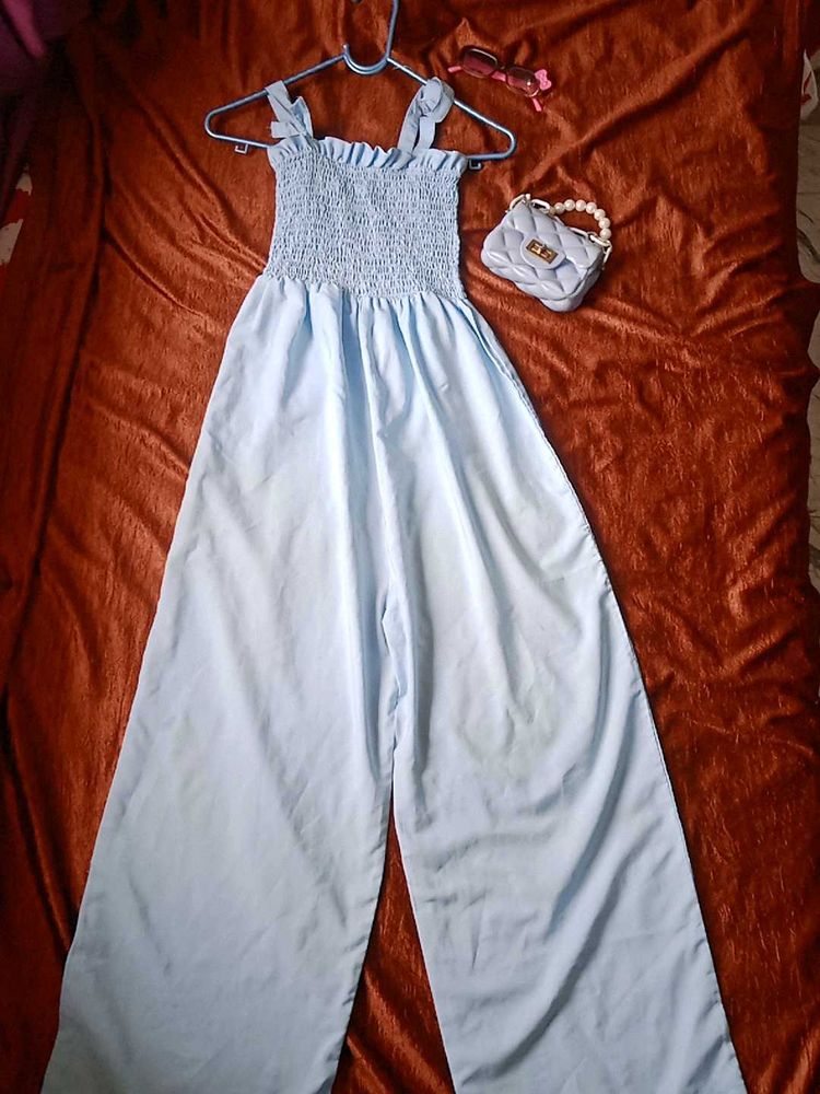 Baby Blue Smocked Jumpsuit