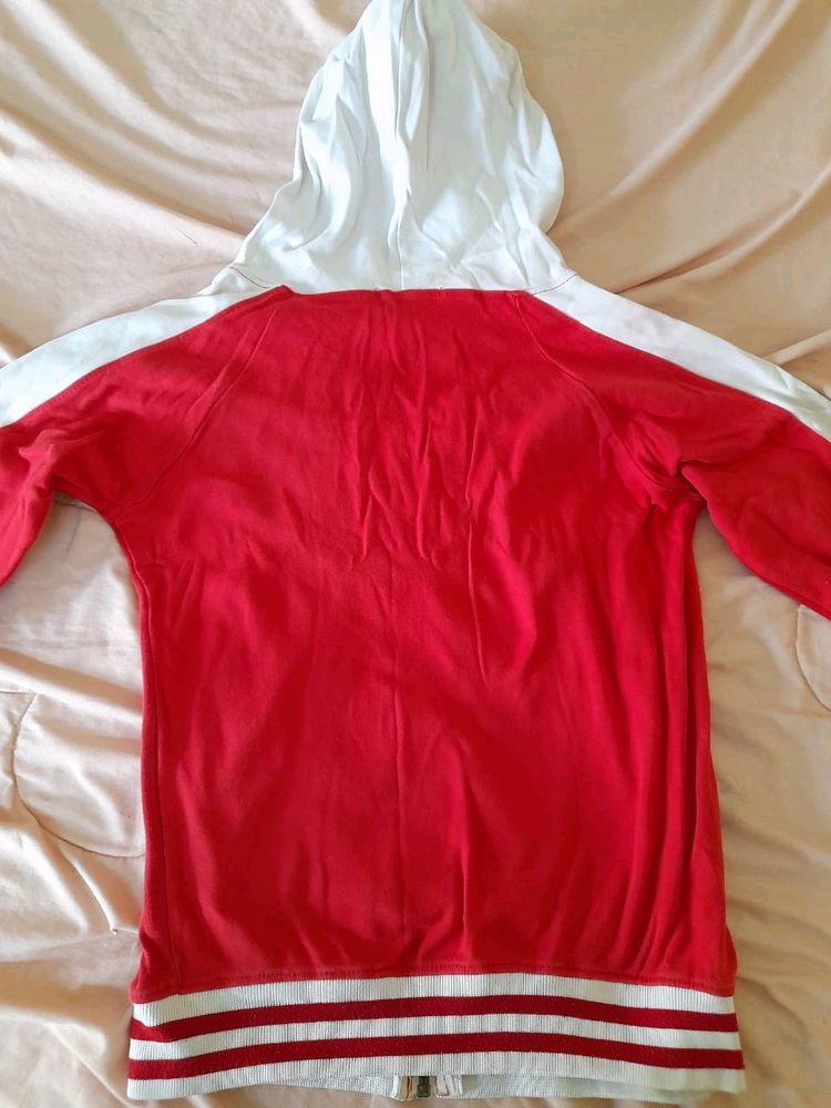 Red Full Sleeve Hoodie With Attached Inner