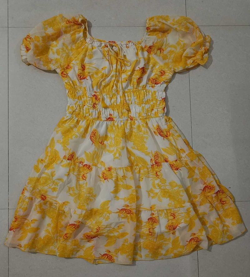Yellow Floral Tiered Dress