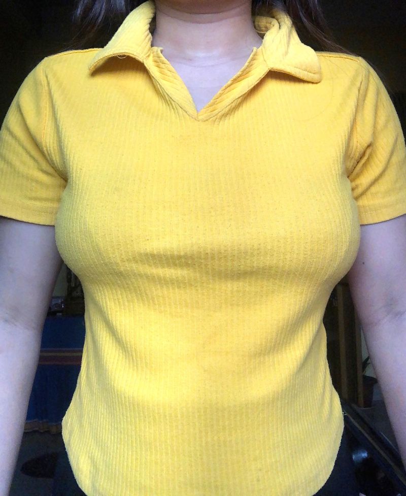 Yellow Ribbed Polo Shirt