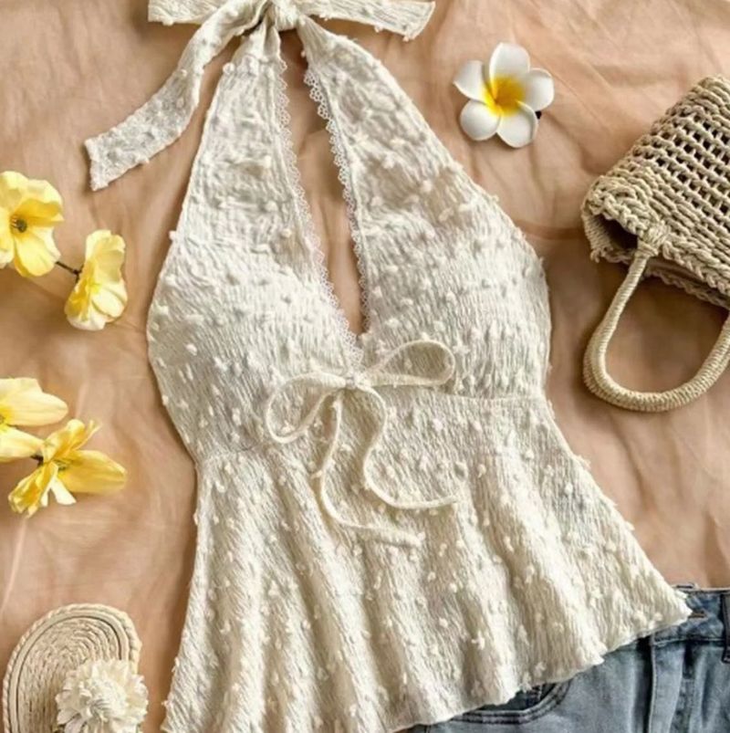 White Halter Top with Tie Detail