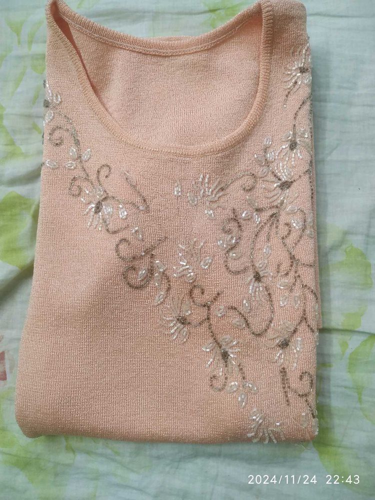 Peach Colour Embroidered Suit With Beautiful Stoll