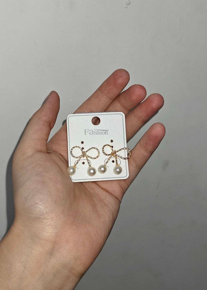 Bow Pearl Drop Earrings Ribbon Earring