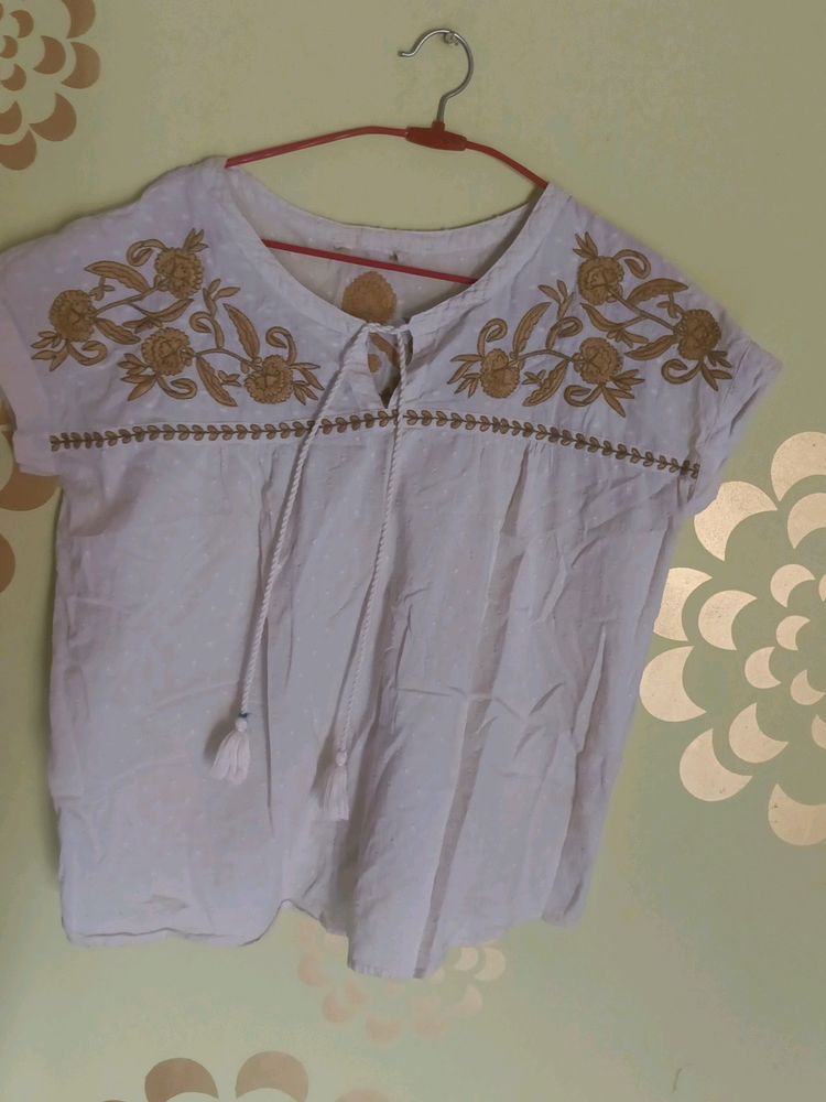 Embroidered Tassel Top