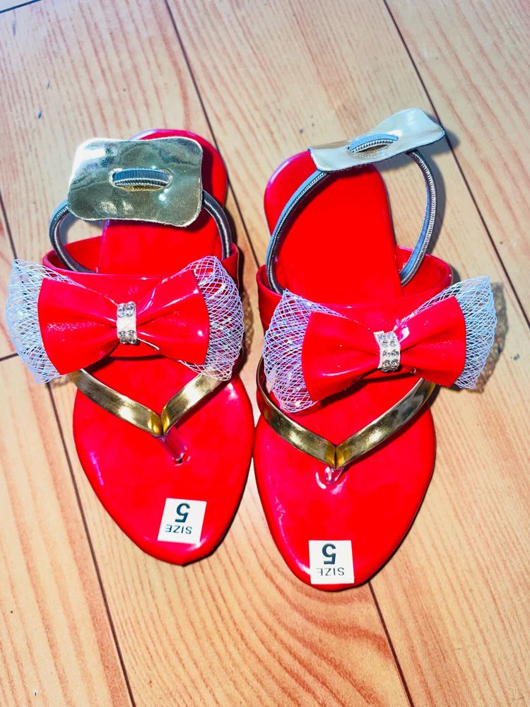 Red Bow Sandals - Size 5