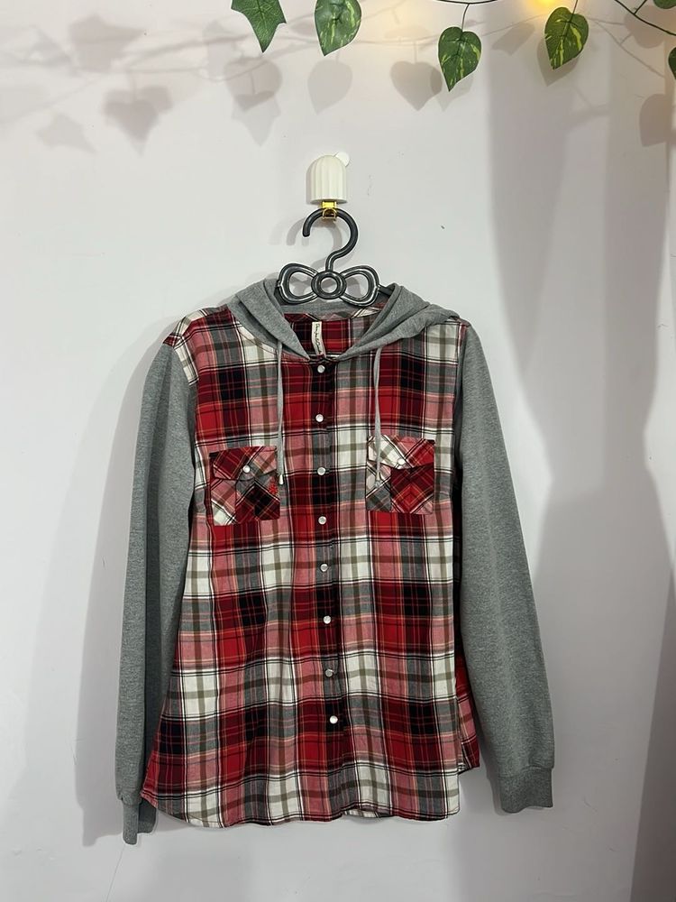Hooded Plaid Flannel Shirt