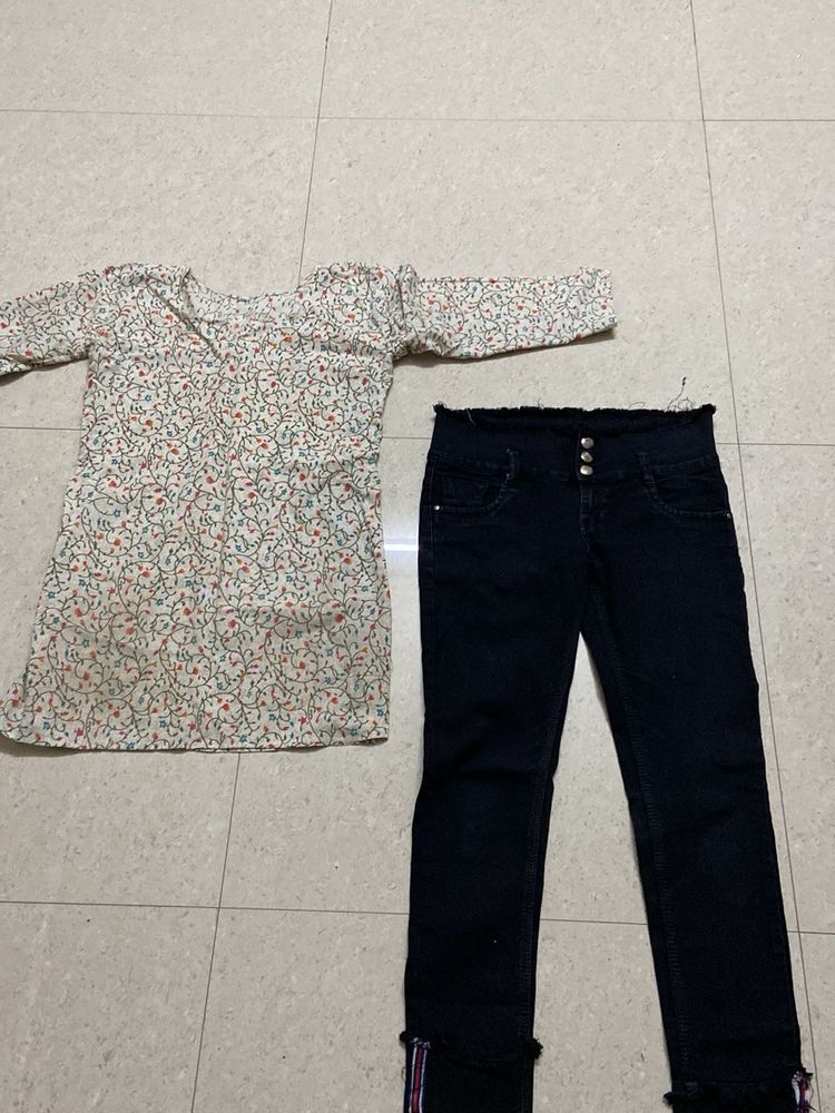 Cute Floral Top &amp; Jeans Set