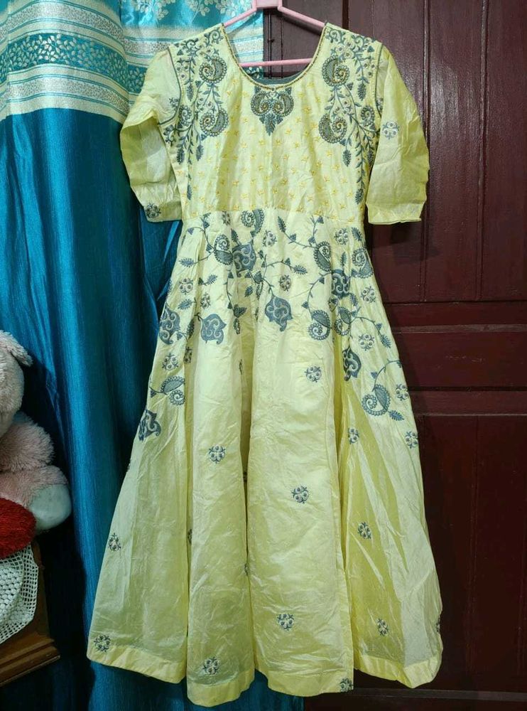 Elegant Yellow Embroidered Gown