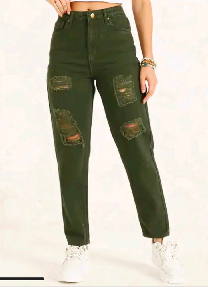 Brand New Shein Olive High-Waist Ripped jeans