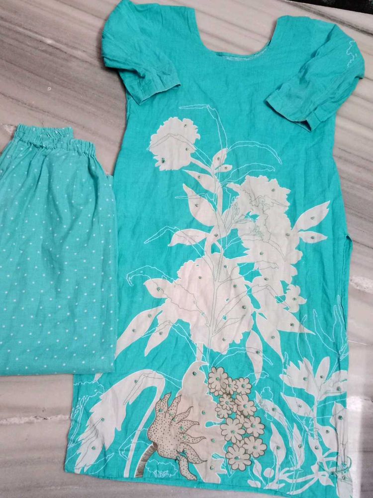 L Size Cotton Kurti Plazo Set