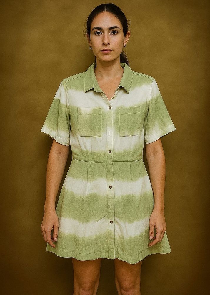 Green Tie-Dye Shirt Dress