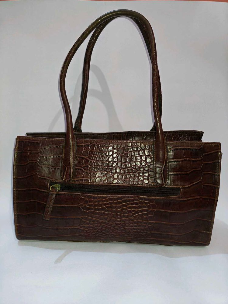 Brown Faux Croc Leather Handbag