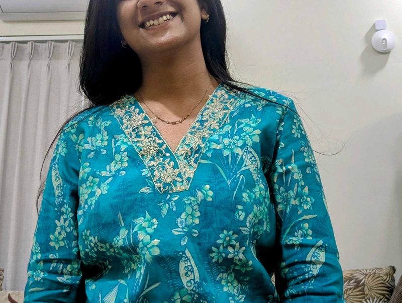 Floral Print Kurta embroided pakistani look pant