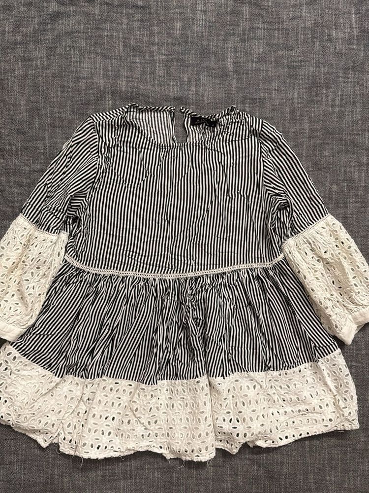 Striped Blouse with Lace Details