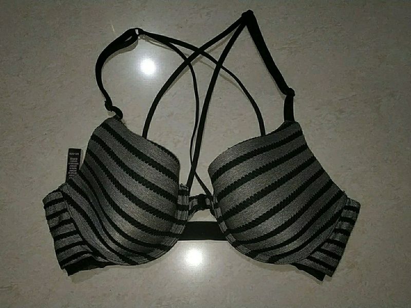 VS Black &amp; Gray Striped Bra