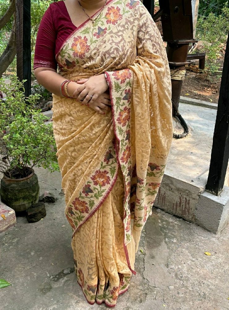 Party Wear Brasso Design Weaving On Net Saree