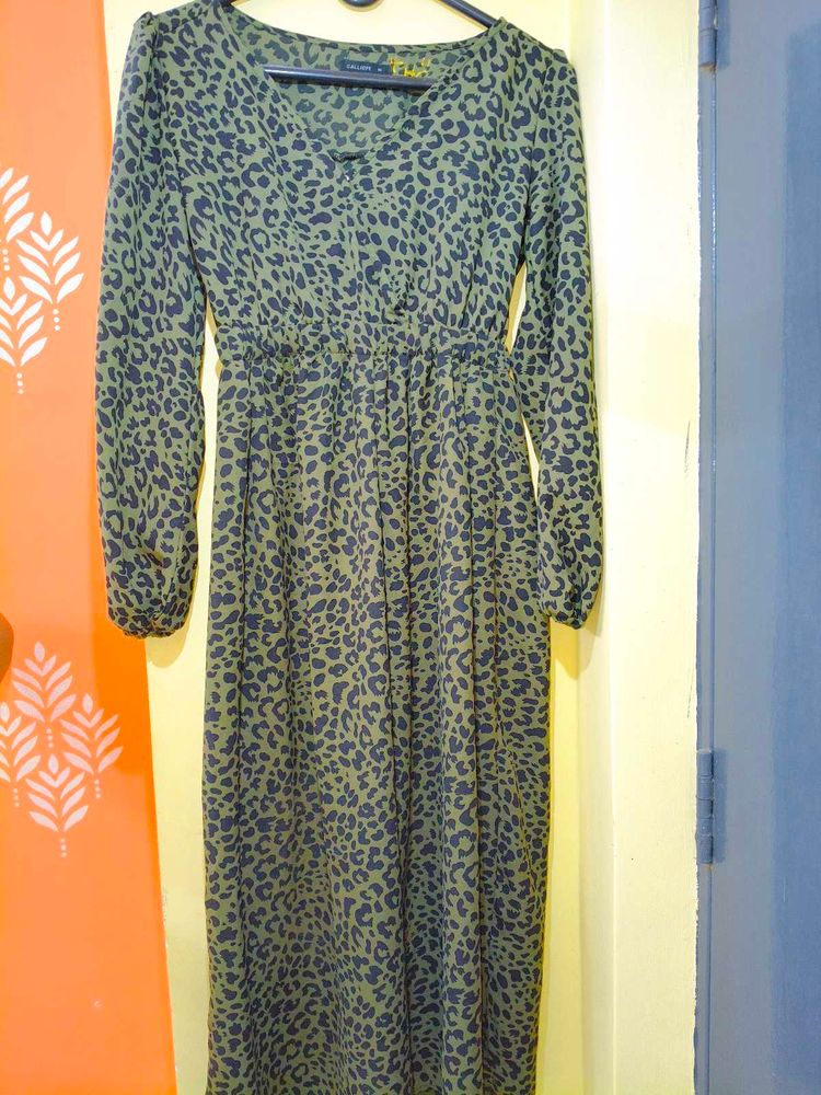 Olive Leopard Print Maxi Dress