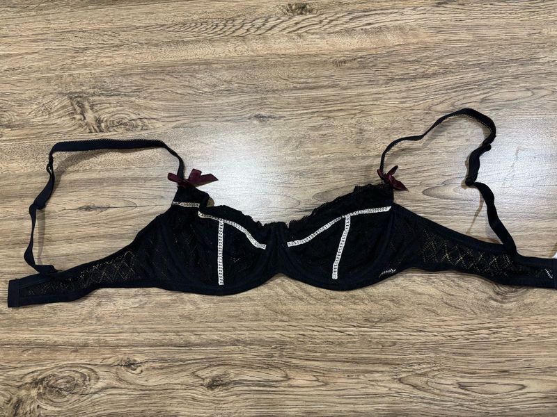 Athena Black Lace Push-up Bra with Bow Detail.