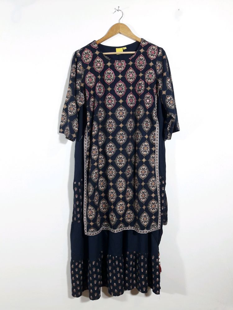 Navy Blue Floral Printed  Dress ( Women&#39;s )