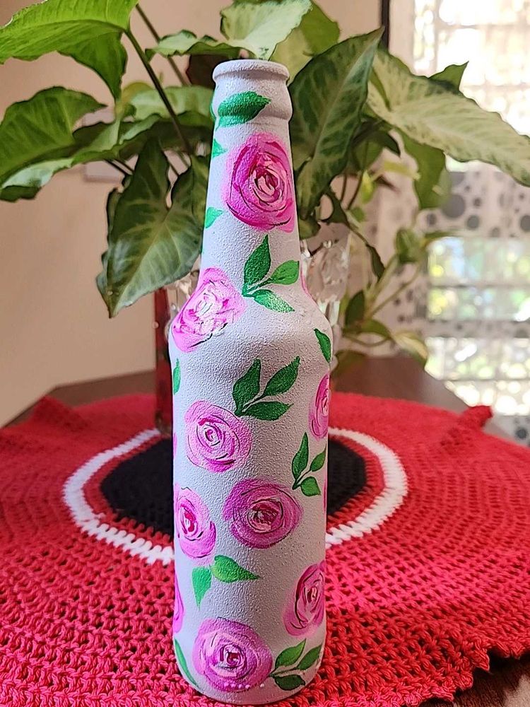 Handpainted Floral Bottle Art