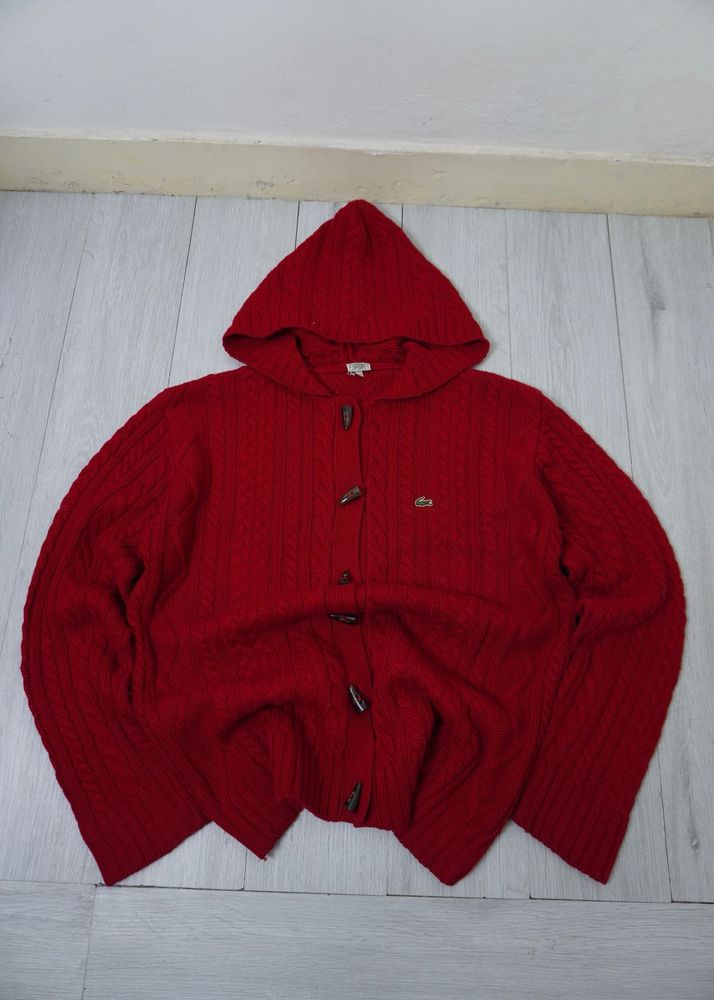 Red Lacoste Hooded Cardigan