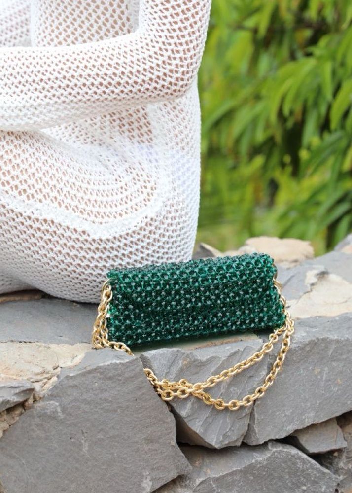 Emerald Green Aura Beaded Bag