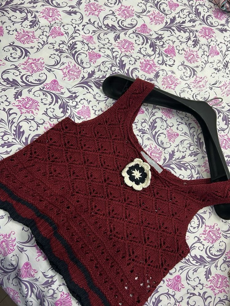 Beautiful Red and Black Crochia Flowers Top.