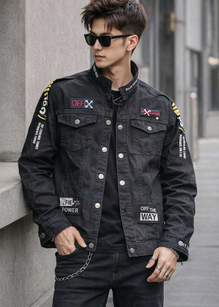 Trendy Graphic Denim Jacket, M Size