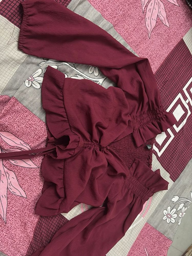 Maroon Ruffle Top