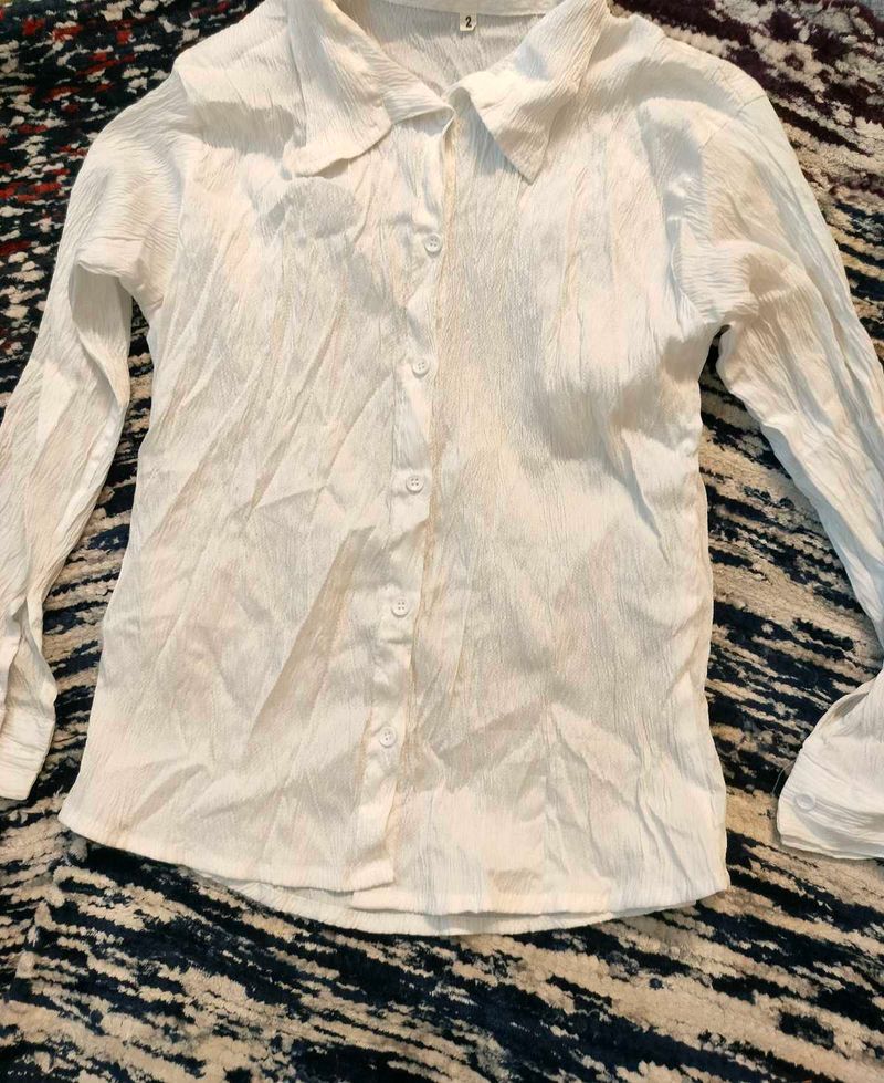 White Textured Button-Down