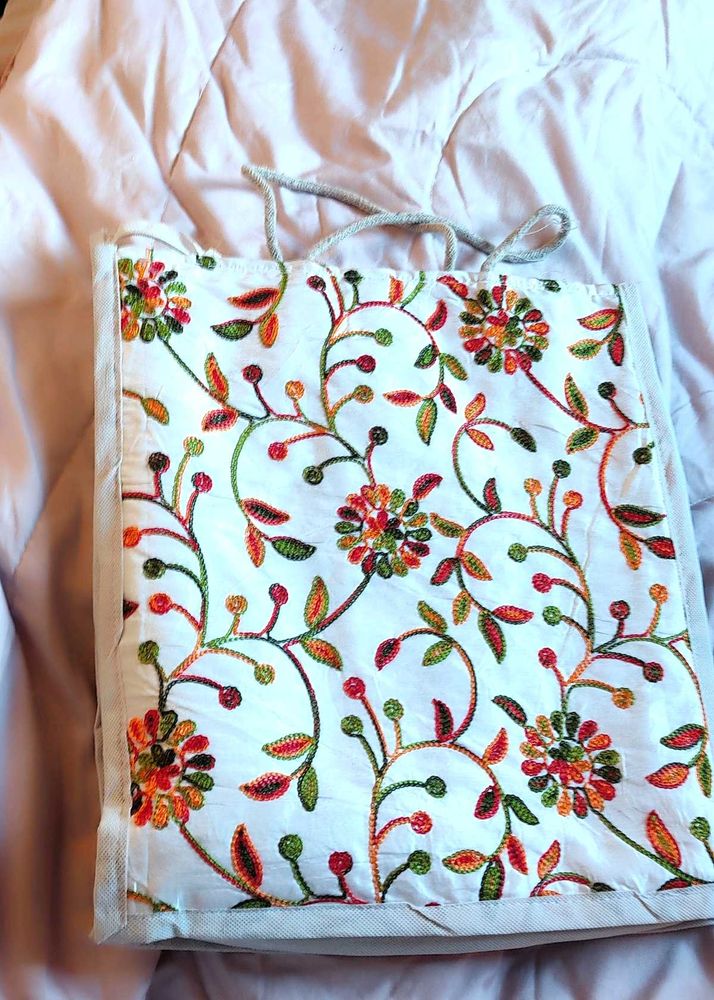 Floral Embroidered Tote Bag