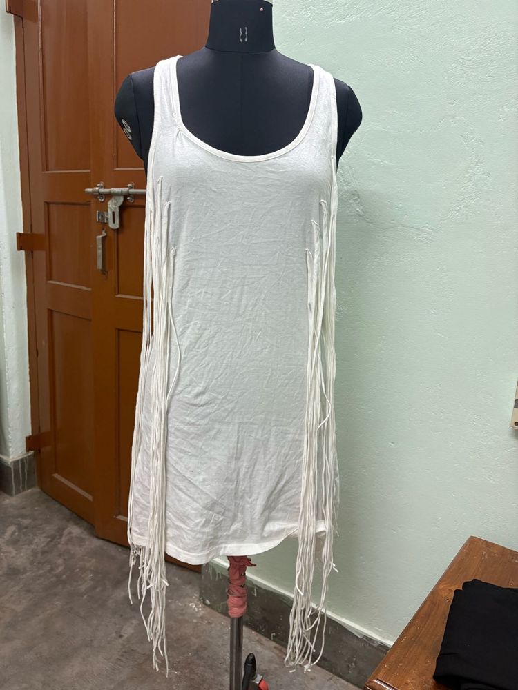 White Fringe Tank Top